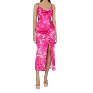 MILLY Lilliana Brushstroke Floral Pink Midi Dress